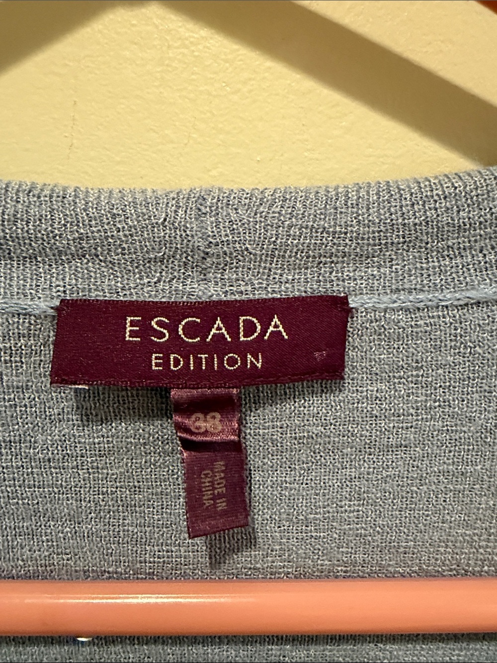 Escada Light Blue Wrap Tie-Front Long Sleeve Top - Picture 4 of 4